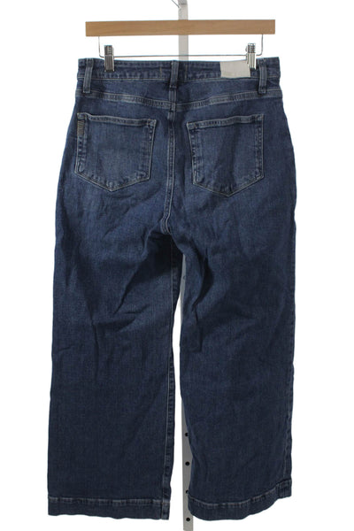 Paige Women Wide Leg Jeans Blue High Rise Cotton Blend Size 30