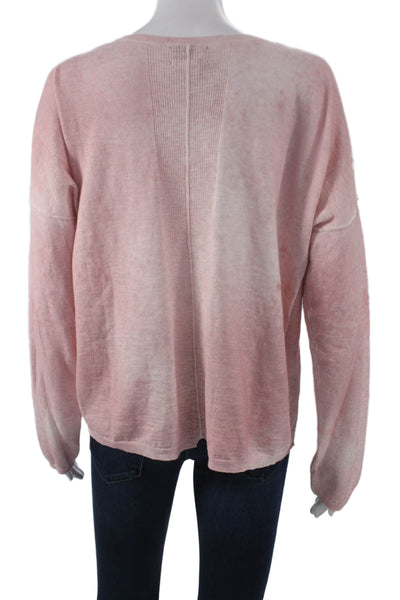 LIT Women Pullover Sweater V-Neck Long Sleeve Floral Pink Size L