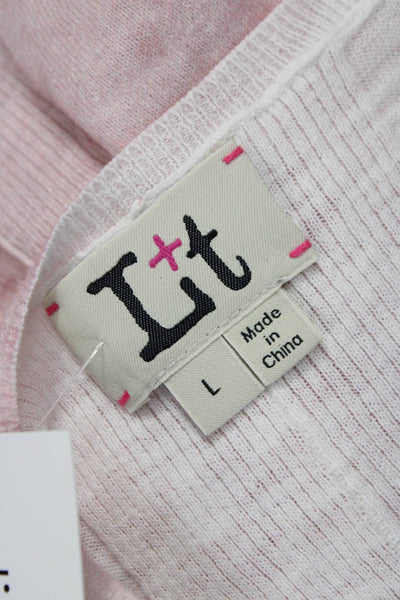 LIT Women Pullover Sweater V-Neck Long Sleeve Floral Pink Size L