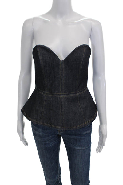 Zara Women Blue Denim Sweetheart Neckline Sleeveless Basic Blouse Size S