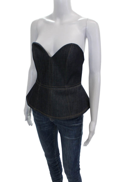 Zara Women Blue Denim Sweetheart Neckline Sleeveless Basic Blouse Size S