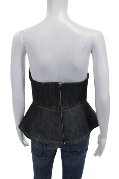 Zara Women Blue Denim Sweetheart Neckline Sleeveless Basic Blouse Size S