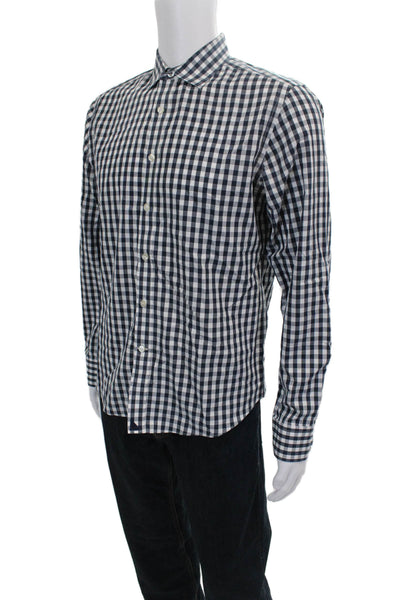 Untuckit Mens Cotton Collared Geometric Print Button Down Shirt Blue Size M