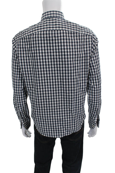 Untuckit Mens Cotton Collared Geometric Print Button Down Shirt Blue Size M