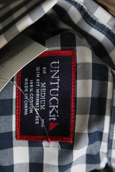 Untuckit Mens Cotton Collared Geometric Print Button Down Shirt Blue Size M