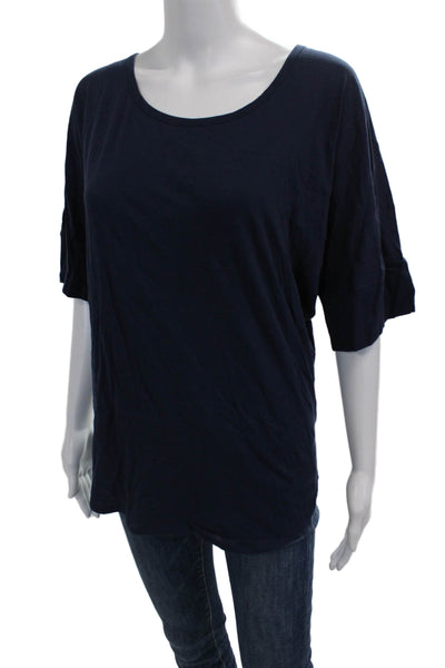 John Patrick Women Basic T-Shirt Blue 100% Cotton Short Sleeve Size One Size
