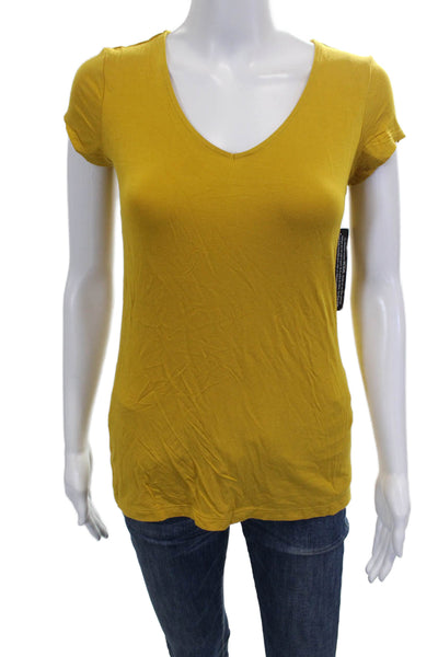 Tahari Women Basic Yellow V-Neck Short Sleeve T-Shirt Modal Size XS