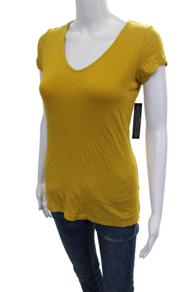 Tahari Women Basic Yellow V-Neck Short Sleeve T-Shirt Modal Size XS