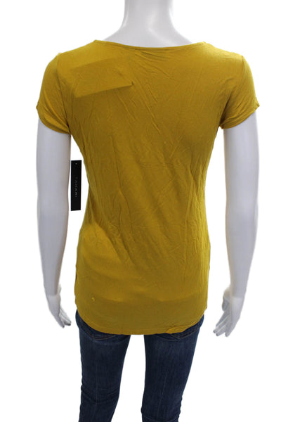Tahari Women Basic Yellow V-Neck Short Sleeve T-Shirt Modal Size XS