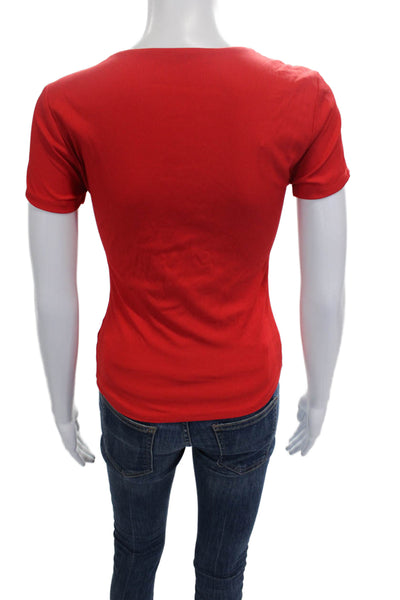 Tahari Womens Basic T-Shirt Red Nylon Scoop Neck Short Sleeve Pullover Size XS