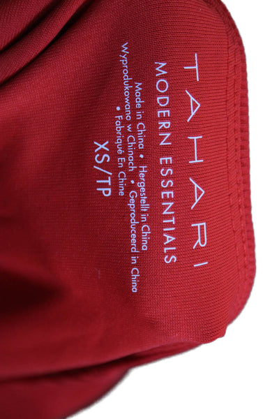 Tahari Womens Basic T-Shirt Red Nylon Scoop Neck Short Sleeve Pullover Size XS