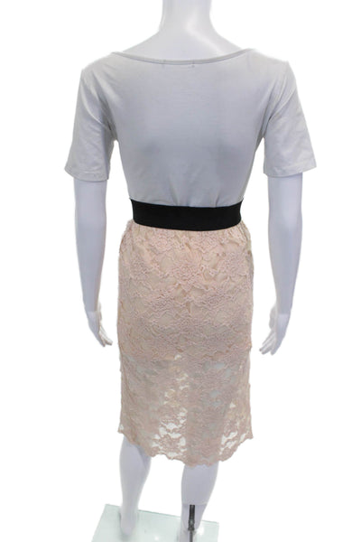Free People Womens Pencil Dress Lace Midi Gray Boat Neck Cotton Size S