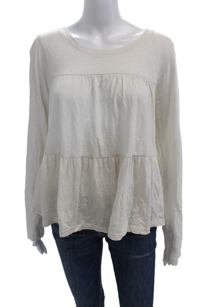 Sundry Women Ivory Jersey T-Shirt Long Sleeve Pima Cotton Round Neck Size 2