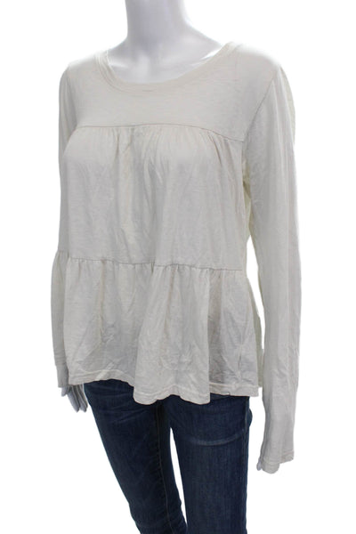 Sundry Women Ivory Jersey T-Shirt Long Sleeve Pima Cotton Round Neck Size 2