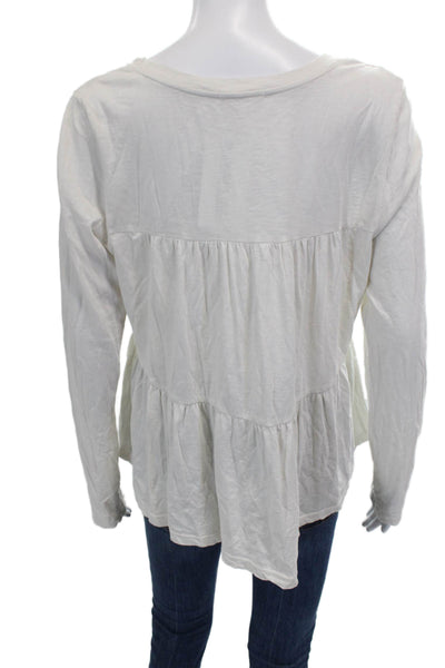 Sundry Women Ivory Jersey T-Shirt Long Sleeve Pima Cotton Round Neck Size 2
