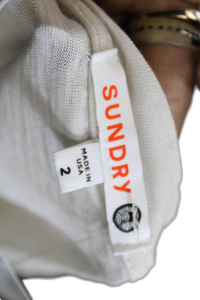 Sundry Women Ivory Jersey T-Shirt Long Sleeve Pima Cotton Round Neck Size 2