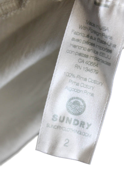 Sundry Women Ivory Jersey T-Shirt Long Sleeve Pima Cotton Round Neck Size 2