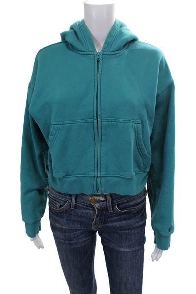 TNA Womens Full Zip Hoodie Green Long Sleeve Cotton Polyester Size S