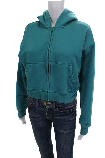 TNA Womens Full Zip Hoodie Green Long Sleeve Cotton Polyester Size S