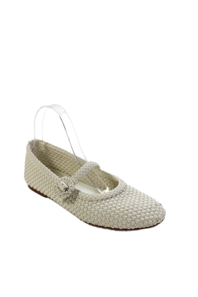 Zara Womens Single Strap Woven Leather Mary Jane Ballet Flats White Size 38