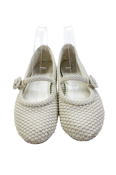 Zara Womens Single Strap Woven Leather Mary Jane Ballet Flats White Size 38