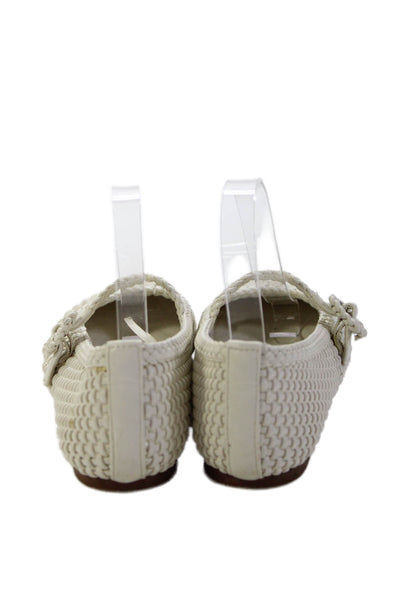 Zara Womens Single Strap Woven Leather Mary Jane Ballet Flats White Size 38