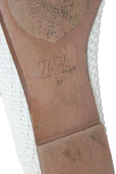 Zara Womens Single Strap Woven Leather Mary Jane Ballet Flats White Size 38