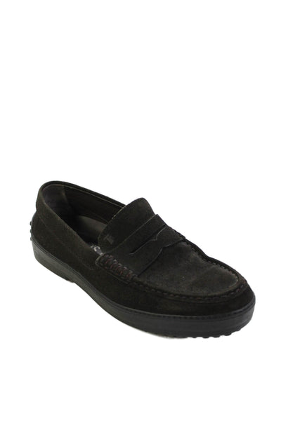 Tods Mens Slip On Round Toe Suede Loafers Dark Brown Size 5
