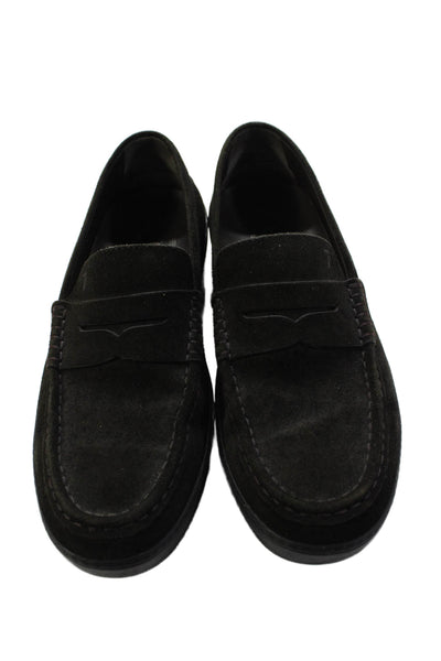 Tods Mens Slip On Round Toe Suede Loafers Dark Brown Size 5