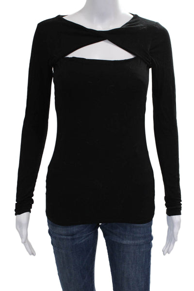 Marella Womens Black Basic T-Shirt Long Sleeve Round Neck Tencel Size XS