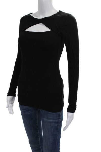 Marella Womens Black Basic T-Shirt Long Sleeve Round Neck Tencel Size XS