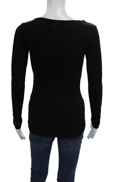 Marella Womens Black Basic T-Shirt Long Sleeve Round Neck Tencel Size XS