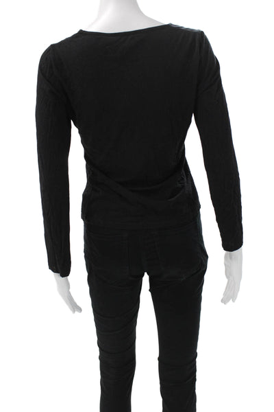 Something Navy Womens Basic Black Long Sleeve T-Shirt Size S