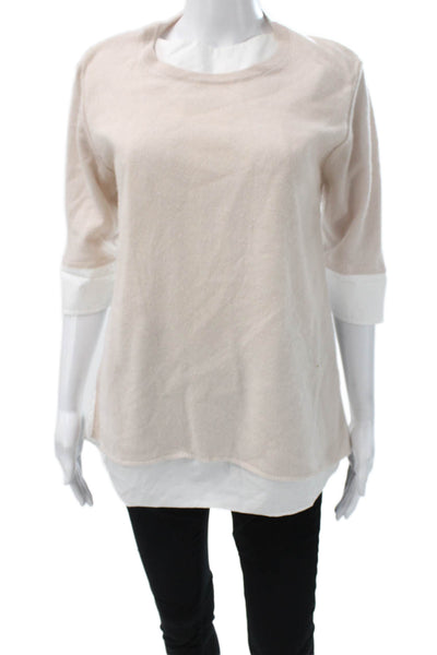 M.I. Five Womens Cashmere Tunic Blouse Beige 3/4 Sleeve Pullover Size S