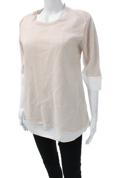 M.I. Five Womens Cashmere Tunic Blouse Beige 3/4 Sleeve Pullover Size S