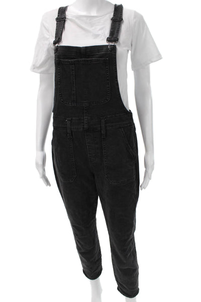 Madewell Women Overall Black Square Neck Buckle Cotton Sleeveless Size M
