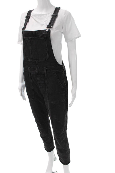 Madewell Women Overall Black Square Neck Buckle Cotton Sleeveless Size M