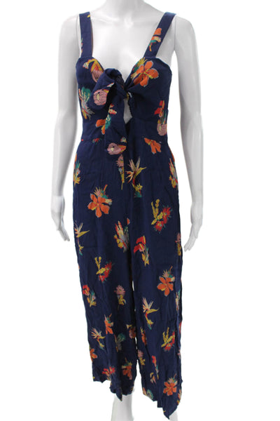 Madewell Women Blue Floral Sweetheart Viscose Sleeveless Zip Jumpsuit Size 6