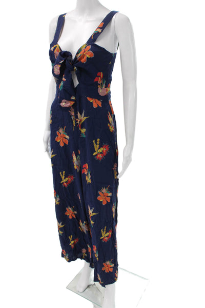 Madewell Women Blue Floral Sweetheart Viscose Sleeveless Zip Jumpsuit Size 6