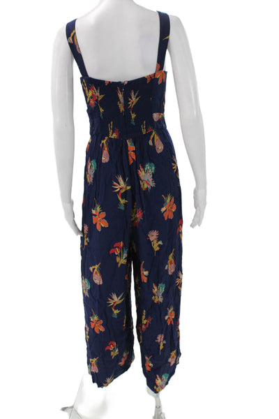 Madewell Women Blue Floral Sweetheart Viscose Sleeveless Zip Jumpsuit Size 6
