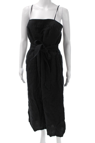 J Crew Women Black Linen Sleeveless Square Neck Jumpsuit Zip Size 8