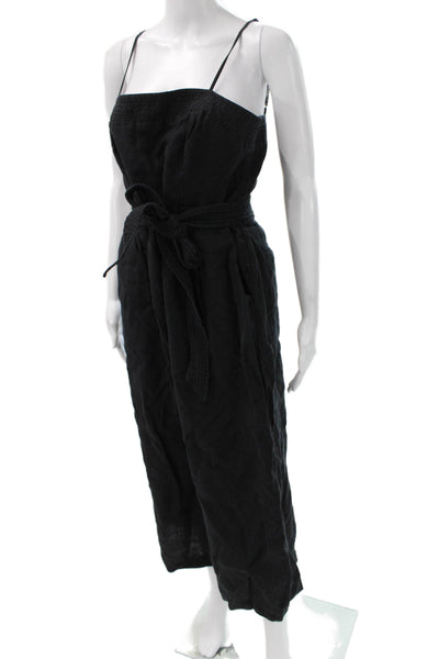 J Crew Women Black Linen Sleeveless Square Neck Jumpsuit Zip Size 8