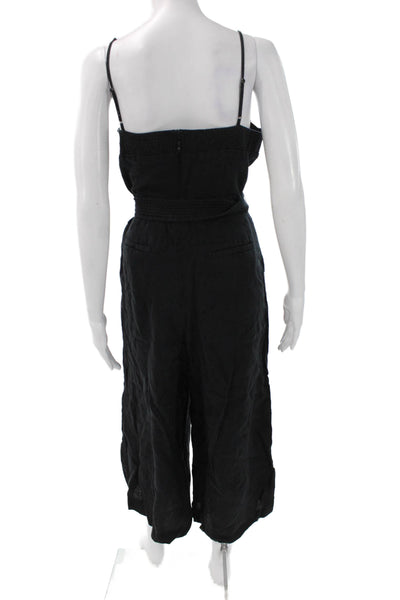 J Crew Women Black Linen Sleeveless Square Neck Jumpsuit Zip Size 8