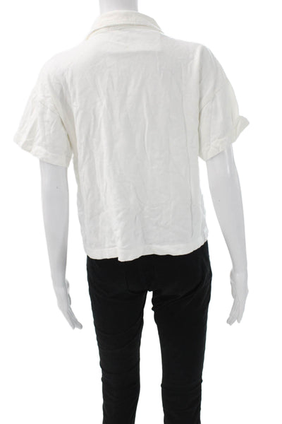 Marine Layer Women Basic Polo Collared Short Sleeve White Cotton Size M