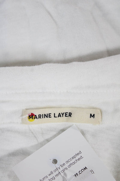 Marine Layer Women Basic Polo Collared Short Sleeve White Cotton Size M