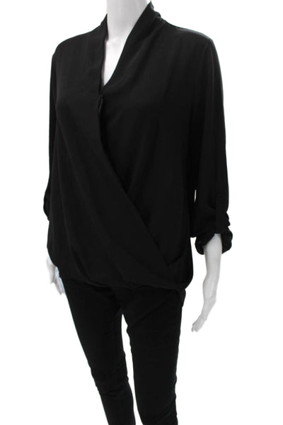 Pleione Women Black V-Neck Long Sleeve Basic Blouse Polyester Size M