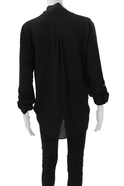 Pleione Women Black V-Neck Long Sleeve Basic Blouse Polyester Size M