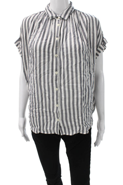 Madewell Womens Collared Striped Viscose Short Sleeve Button-Up Top Size S