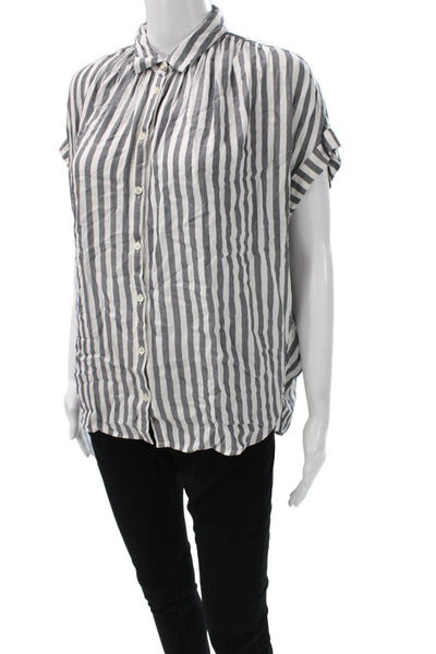 Madewell Womens Collared Striped Viscose Short Sleeve Button-Up Top Size S