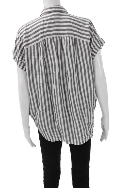 Madewell Womens Collared Striped Viscose Short Sleeve Button-Up Top Size S